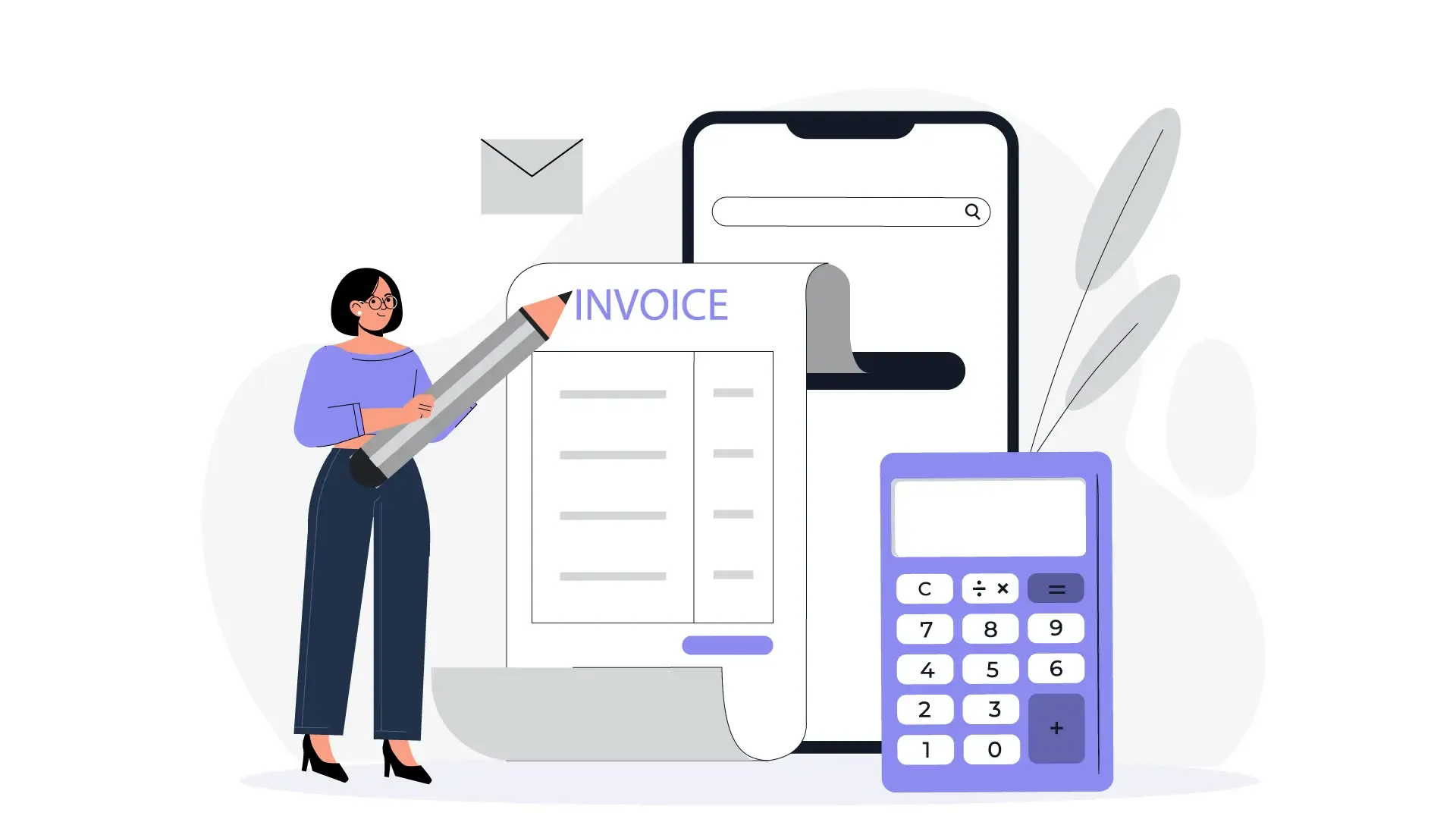 Woman with Calculator and Invoice Document Flat Vector Illustration